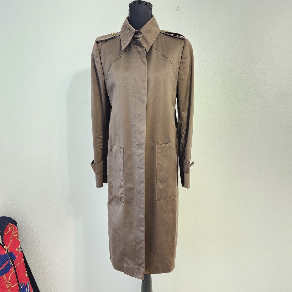 FENDI Minimalist Trench Coat With Gold FENDI Cufflinks At Shoulder & Cuffs FENDI
